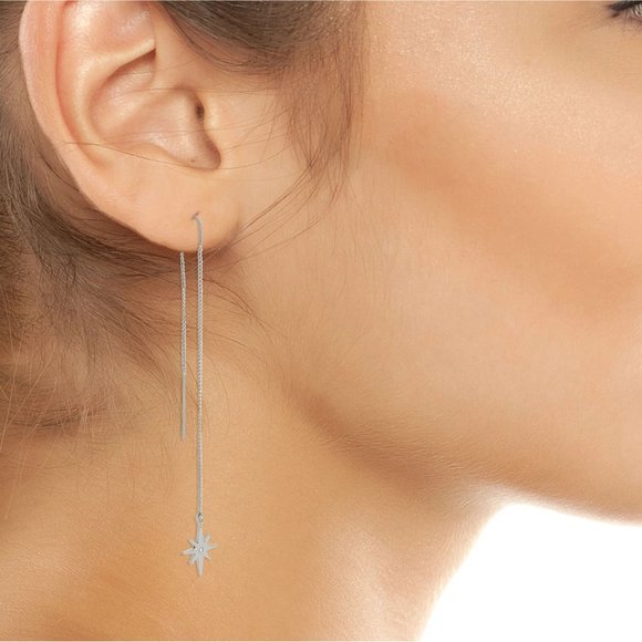 AllSaints Earrings Star Moon Threader earrings dangle Silver Celestial - Picture 11 of 11